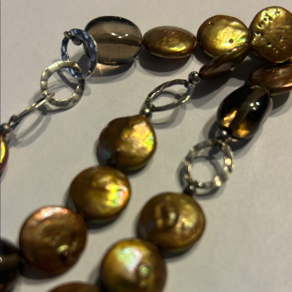 Silpada Gold and Silver triple Strand Bracelet.  Goldish mother of pearl - Picture 2 of 2